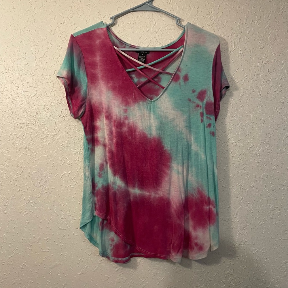 Blue and pink tie die t shirt